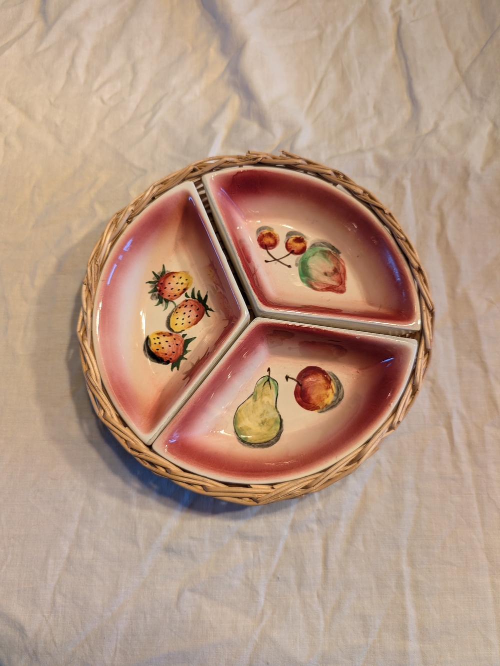 2/40$ Vintage Pink-Trim Ceramic Divided Fruit Tray